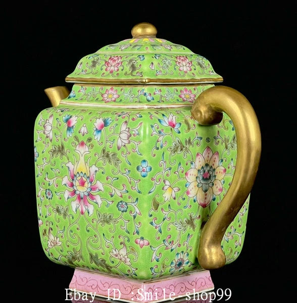 7" Old Qing Dynasty Enamel Colour Porcelain Gilt Flower Wine Tea Pot Flagon