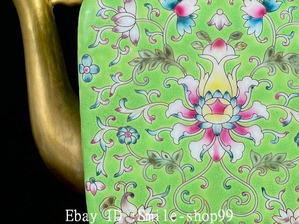 7" Old Qing Dynasty Enamel Colour Porcelain Gilt Flower Wine Tea Pot Flagon