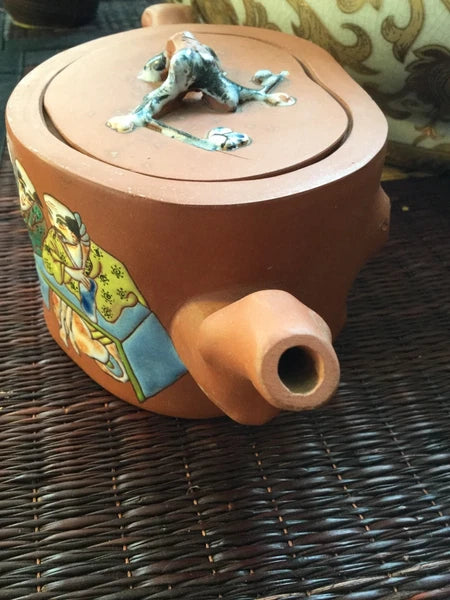 EXCELLENT CHINESE YIXING ZISHA SCHOLAR ENAMEL TEAPOT 3”H marked