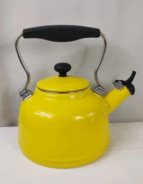 Chantal Yellow Enamel With Stainless Steel Whistling Tea Kettle Teapot Kitchen