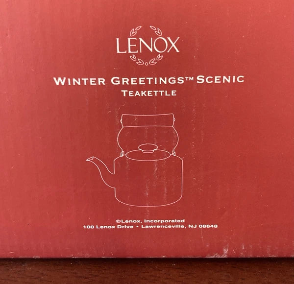 Lenox Winter Greetings Scenic Tea Kettle Enamel Cardinals NEW IN BOX!