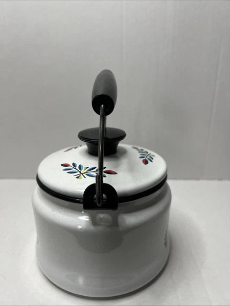 Swedish Berggren Enamel Kettle Teapot Scandinavian Folk Art Fruit W Lid Handle