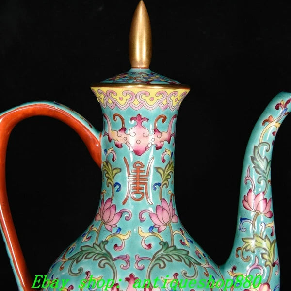 7.8''Qing Yongzheng Marked Enamel Colour Porcelain Flower Tea Pot Cup Mug Set