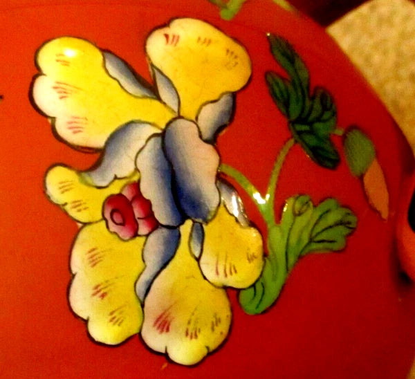RARE Antique Wedgwood Pottery Enamel Rosso Antico Chinoiserie Teapot w Lid