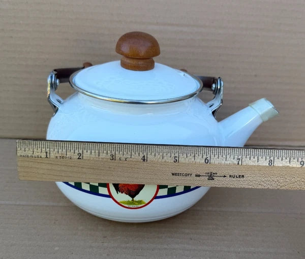 Bob Timberlake Rooster Whistling Kettle Tea Pot Enamel Checkered Board