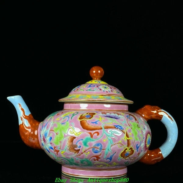 7.4''Qing Qianlong Marked Enamel Colour Porcelain Flower Wine Tea Pot Flagon