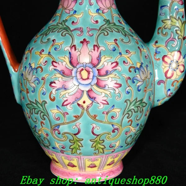 7.8''Qing Yongzheng Marked Enamel Colour Porcelain Flower Tea Pot Cup Mug Set