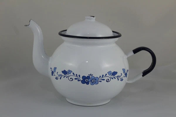 Antique Teapot Of Metal Enamel or Porcelain Metallic, Shabby Chic - Years 50-60