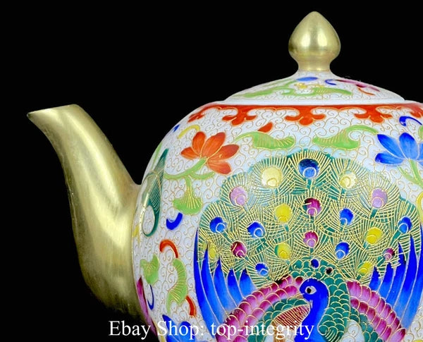 5" Marked Old China Enamel Porcelain Gilt Phoenix Peacock Teapot Teakettle