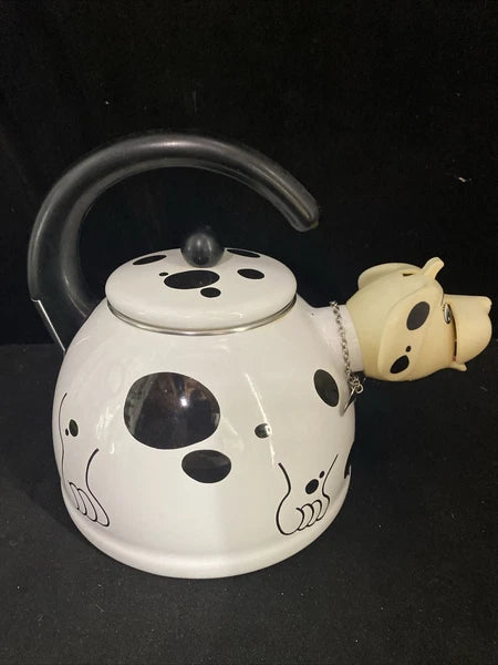 Whistle Teapot Kamenstein Dalmatian Dog Kettle Tea White 1980s Great Shape!
