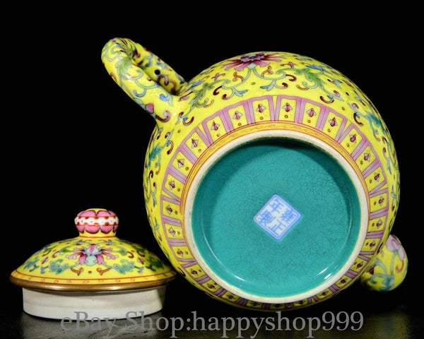 6.8" Old China Yongzheng Marked Enamel Porcelain Entwined Flower Pattern Teapot