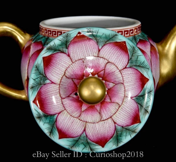 6.4" Qing Qianlong Marked Enamel Colour Porcelain Lotus Wine Tea Pot Flagon
