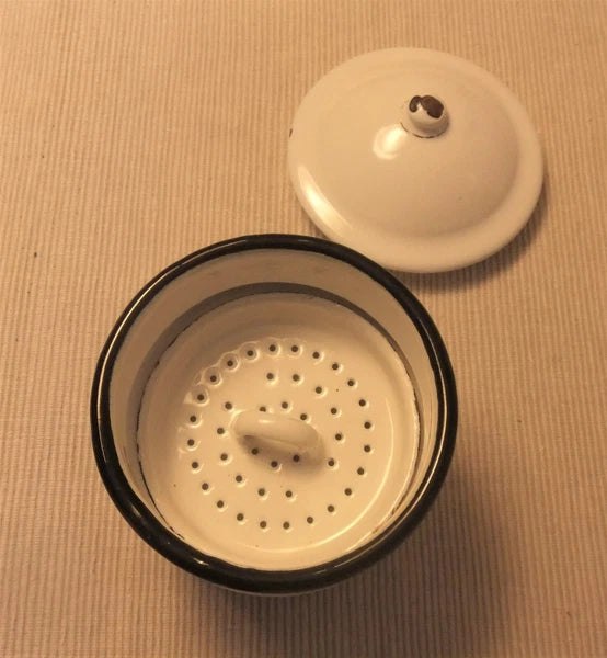 ANTIQUE SCREEN PRINTED PORCELAIN ENAMEL COFFEE MAKER OR TEAPOT