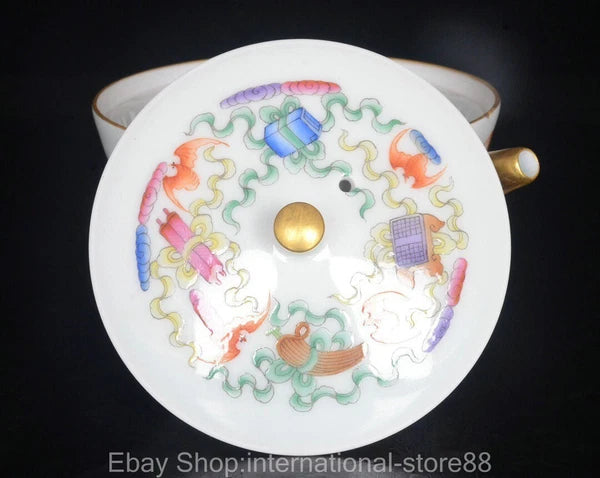 4.4" Qianlong Marked Old Chinese Enamel Porcelain Bat Flower Teapot Teakettle