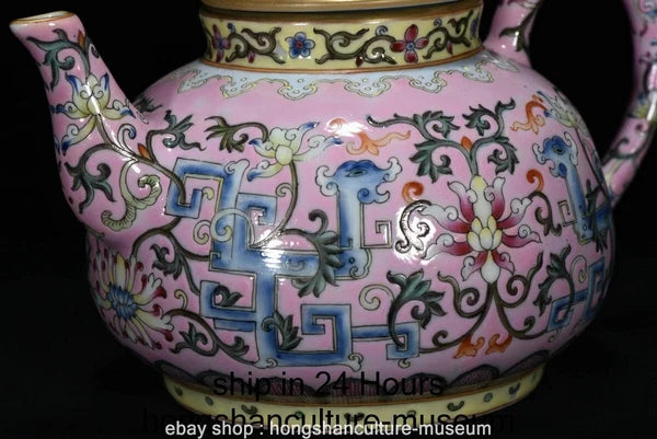 7.2" Qing Qianlong Marked Enamel Colour Porcelain Flower Wine Tea Pot Flagon