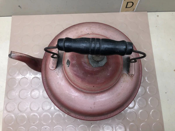 Vintage Enamelware? Tea Kettle Teapot with Wooden Handle
