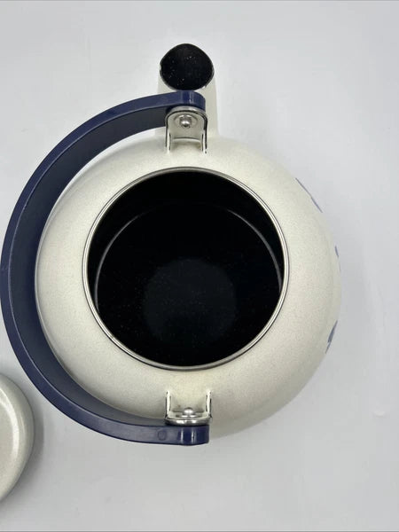 Vintage Pfaltzgraff Yorktowne Porcelain Enamel Tea Kettle with Blue Metal Handle
