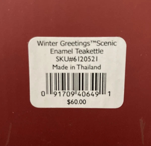 Lenox Winter Greetings Scenic Tea Kettle Enamel Cardinals NEW IN BOX!