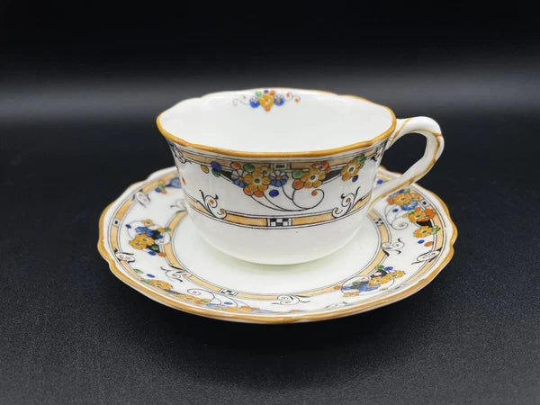 ROYAL DOULTON 1920s Art Deco Tea Set Floral Flowers Hand Painted Enameled