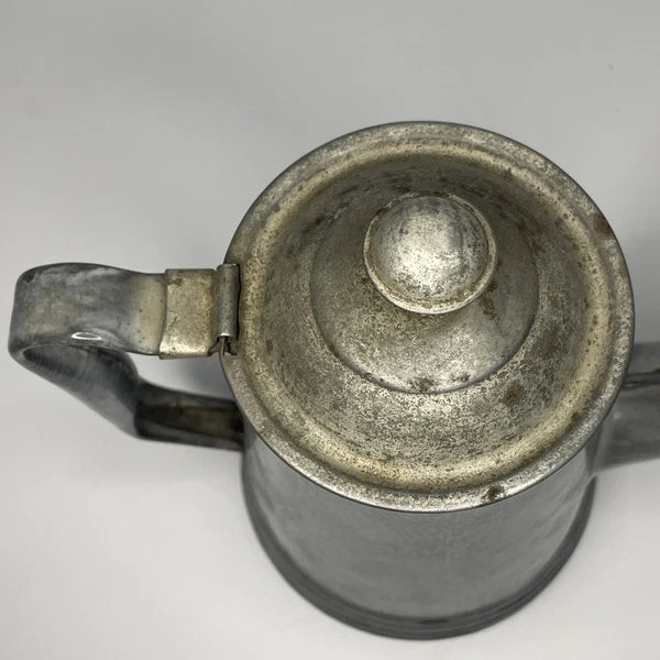 Grey Mottled Enamelware Gooseneck Hinged Coffee Tea Pot Antique Spatterware GUC