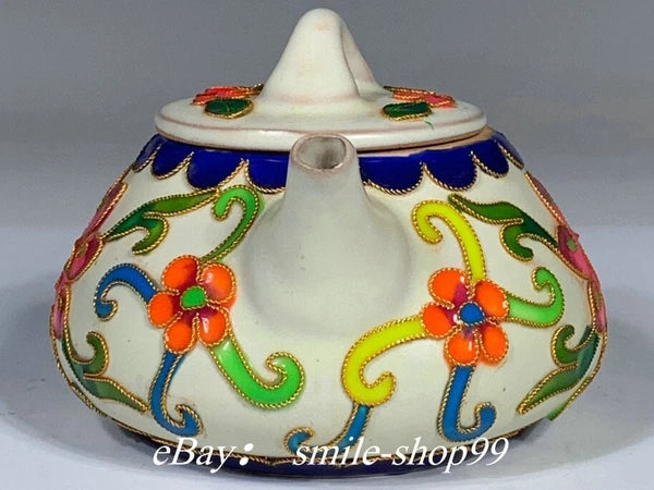 5.1"Song Dynasty Ru Kiln Enamel Colour Porcelain Gilt Flower Wine Tea Pot Flagon