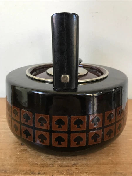 Vintage 60s 70s Mid Century Japanese Mushroom Spade Enamel Black Tea Pot Kettle