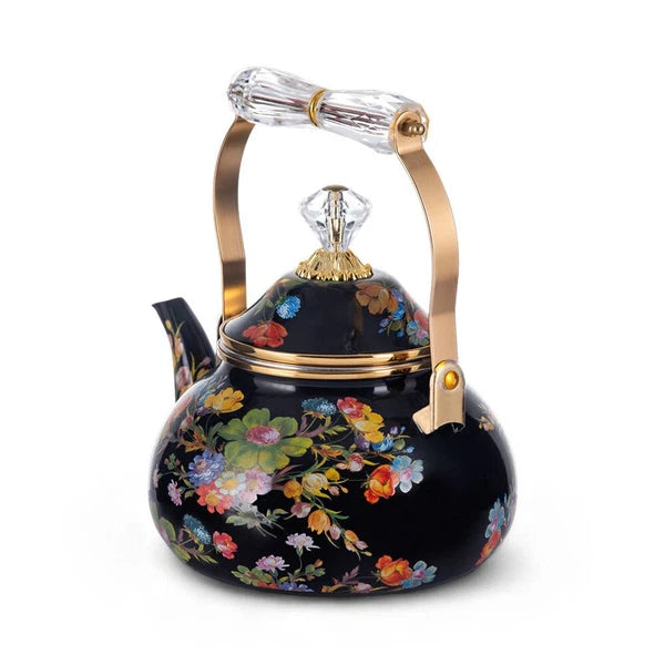 Floral Teapot with Infuser Enamel Flower Garden Perfect for  Tea & Coffee 2.5L