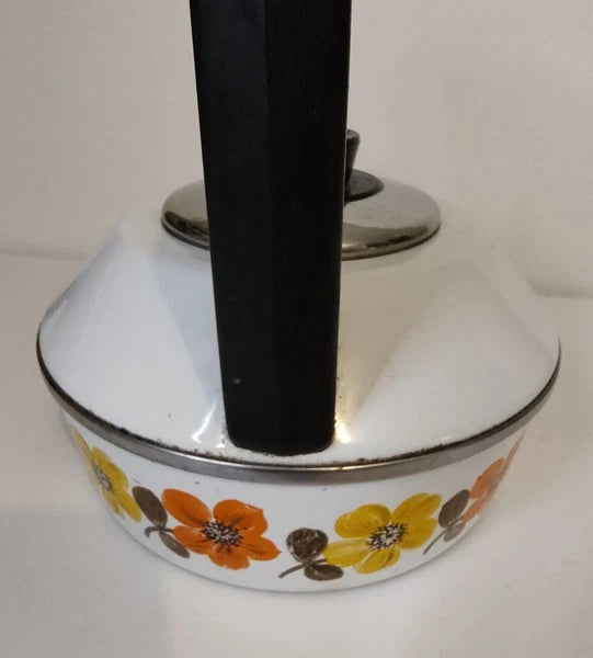 Austria Email Primavera Enamel Whistling Tea Kettle Retro Floral Vintage