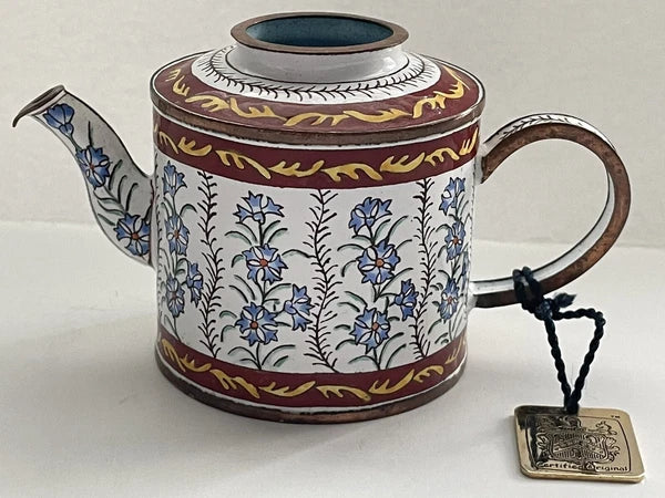 Enamel Mini Copper Hand Painted Teapot NO LIDS Miniature LOT OF 2 Vintage