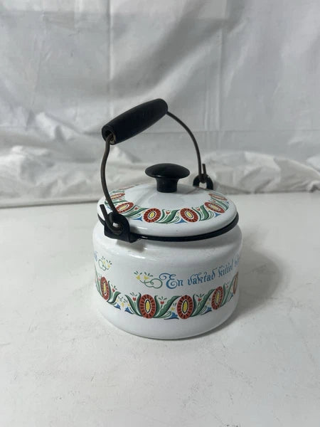 Swedish Folk ArtVINTAGE ENAMEL TEAPOT KETTLE ENAMELWARE script