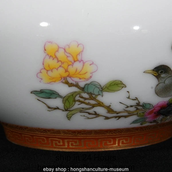 6.4" Yongzheng Marked Enamel Colour Porcelain Flower Bird Wine Tea Pot Flagon