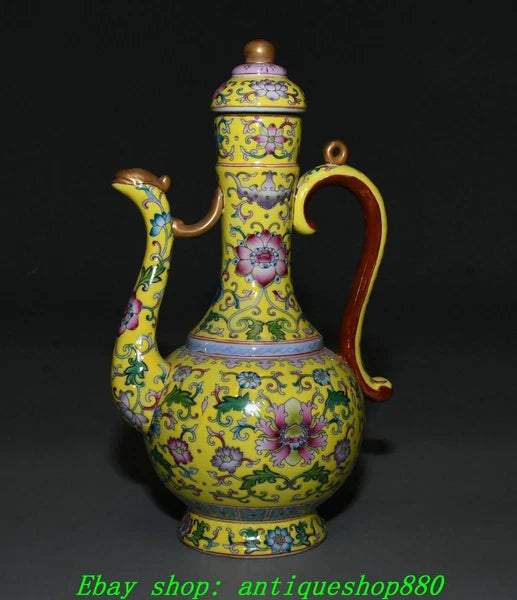 9.8''Qing Yongzheng Enamel Colour Porcelain Gilt Portable Wine Tea Pot Flagon