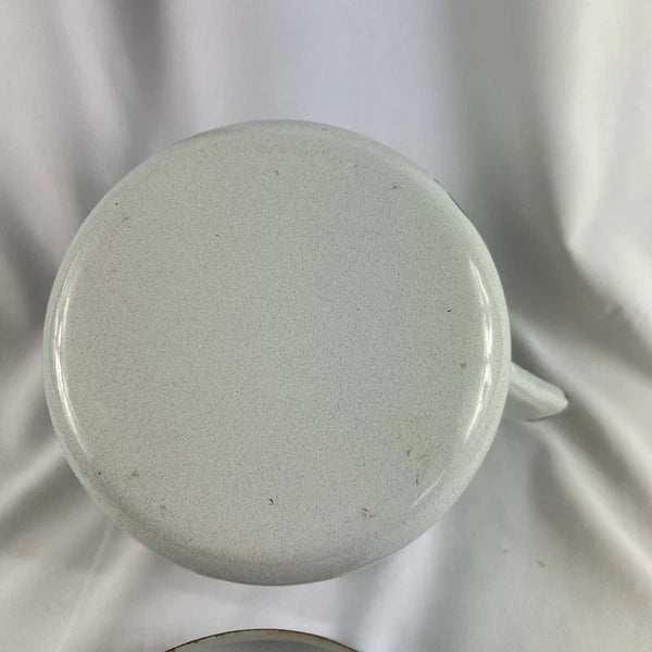 White Enamel Metal Tea Pot Kettle Wood Handle Blue Green Kitchen Retro