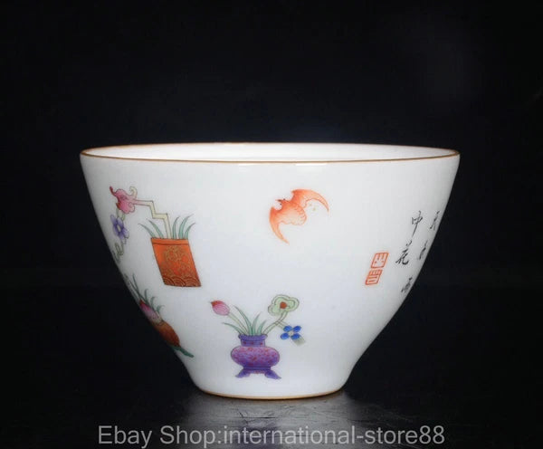 4.4" Qianlong Marked Old Chinese Enamel Porcelain Bat Flower Teapot Teakettle