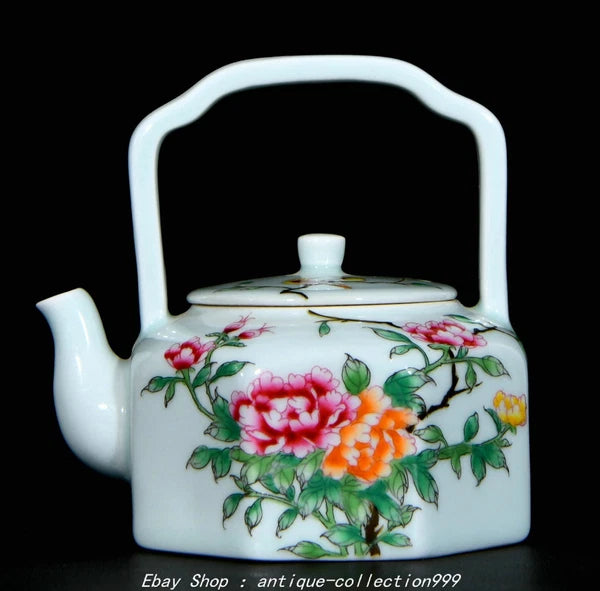 7"Yongzheng Enamel Colour Porcelain Flower Bird Word Pattern Wine Tea Pot Flagon