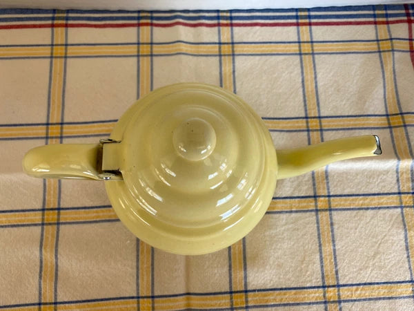 Vintage Yellow Enamelware Tea Pot With Hinged Lid