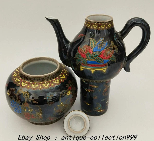 8.6" Qianlong Dynasty Enamel Colour Porcelain Gilt Flower Wine Tea Pot Flagon
