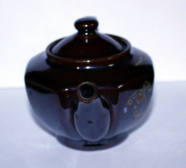 Vintage Stoneware Teapot, Brown Raised Enamel Paint Teapot, Japan