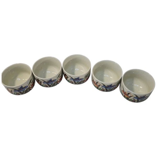 Vintage Japanese Kutani Tea Set Porcelain Teapot 5 Cups Bamboo Handle Iris