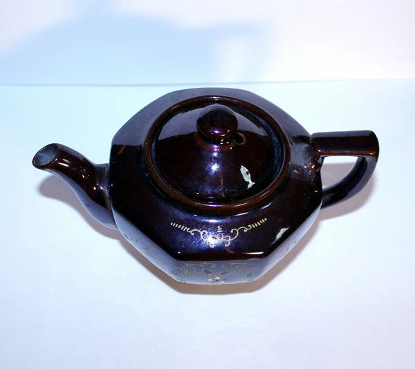 Vintage Stoneware Teapot, Brown Raised Enamel Paint Teapot, Japan