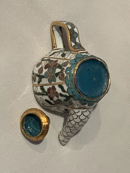 Miniature Floral Enamel Cloisonné Teapot Blue/Mauve/White Florals