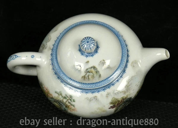 6.4" Ancient China QIanlong Marked Colour Enamel Porcelain landscape Teapot Pot