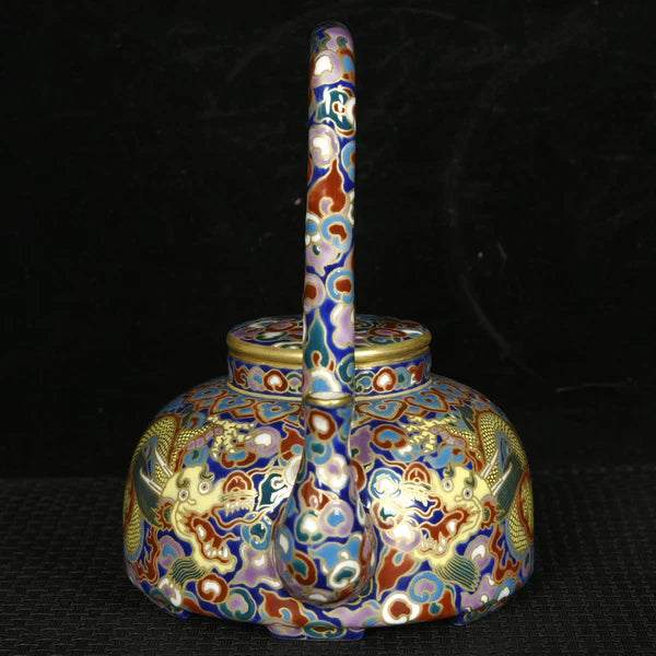 5.5" Old dynasty Porcelain qianlong mark colour enamels gilt cloud Dragon Teapot