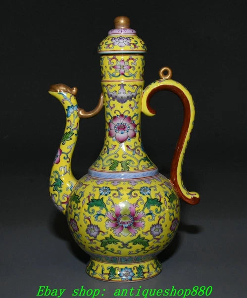 9.8''Qing Yongzheng Enamel Colour Porcelain Gilt Portable Wine Tea Pot Flagon