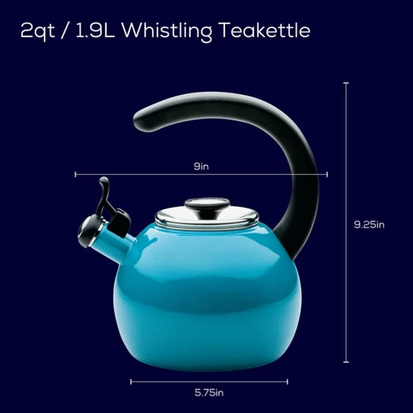 Enamel on Steel Whistling Teakettle/Teapot With Flip-Up Spout, 2 Quart