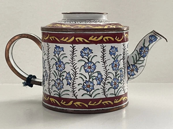 Enamel Mini Copper Hand Painted Teapot NO LIDS Miniature LOT OF 2 Vintage