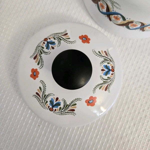 Vtg Enamelware Teapot Tea Kettle Pennsylvania Dutch Look Folk Art READ