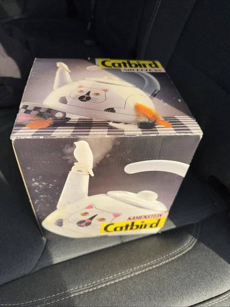 Vintage Kamenstein White Cat Whistling Tea Kettle Pot Enamel w/ Bird Whistle NIB