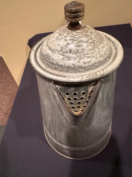 Vintage Gray Agateware Cowboy/Camping Teapot