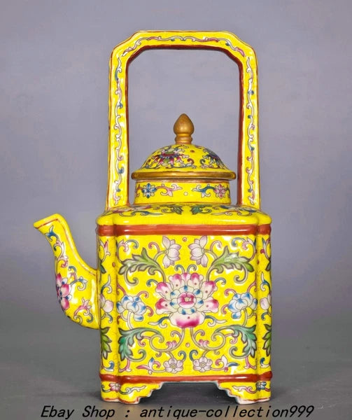 7.2" Yongzheng Enamel Colour Porcelain Gilt Flower Pattern Wine Tea Pot Flagon